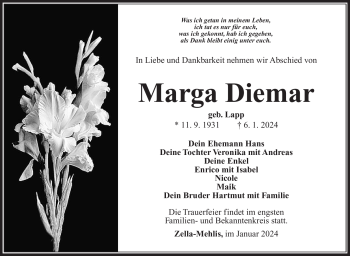 Traueranzeige von Marga Diemar von 80048