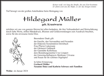 Traueranzeige von Hildegard Müller von Südthüringer Presse