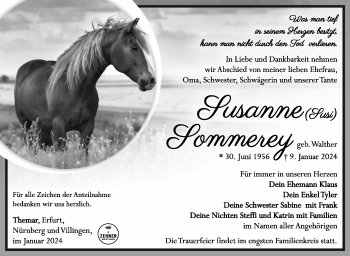 Traueranzeige von Susanna Sommerey von Südthüringer Presse