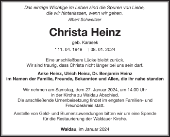 Traueranzeige von Christa Heinz von 80048