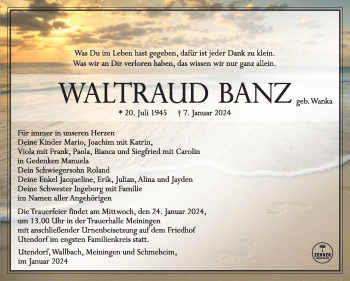 Traueranzeige von Waltraud Banz von 80048