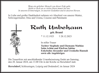 Traueranzeige von Ruth Unbehaun von 80048