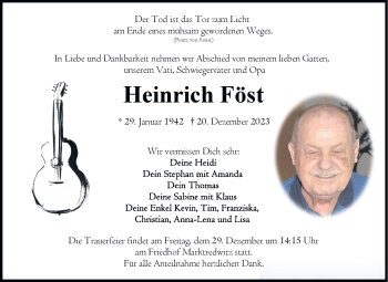 Traueranzeige von Heinrich Föst von Frankenpost