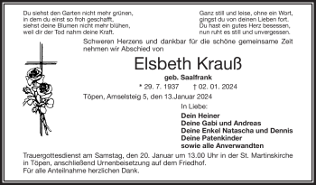 Traueranzeige von Elsbeth Krauß von 80048