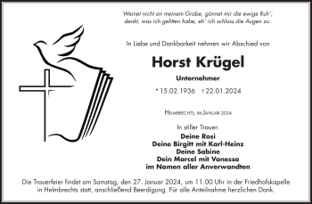 Traueranzeige von Horst Krügel von Frankenpost