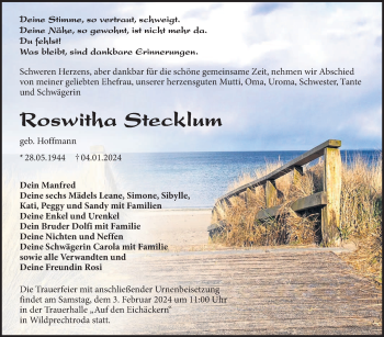 Traueranzeige von Roswitha Stecklum von Südthüringer Presse