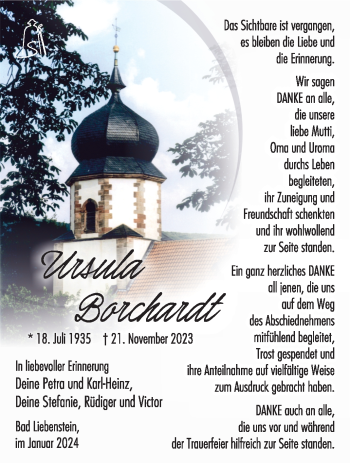 Traueranzeige von Ursula Borchardt von 80048