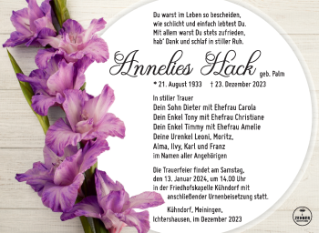 Traueranzeige von Annelies Hack von 80048