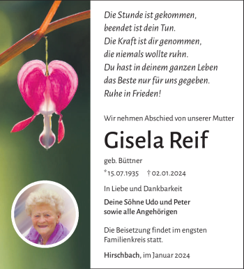 Traueranzeige von Gisela Reif von 80048