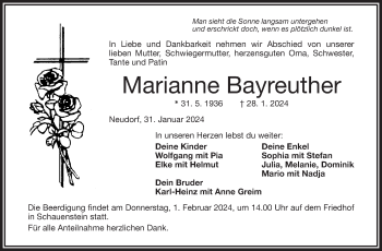 Traueranzeige von Marianne Bayreuther von Frankenpost