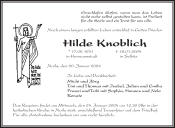 Traueranzeige von Hilde Knoblich von 80048