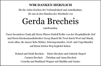 Traueranzeige von Gerda Brecheis von 80048