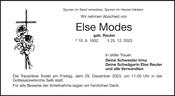 Traueranzeige von Else Modes von Frankenpost