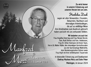 Traueranzeige von Manfred Merz von Südthüringer Presse