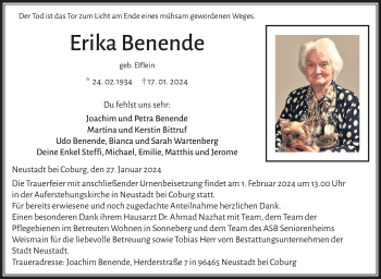 Traueranzeige von Erika Benende von Neue Presse Coburg