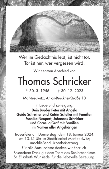 Traueranzeige von Thomas Schricker von 80048