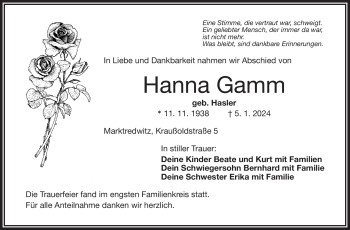 Traueranzeige von Hanna Gamm von 80048