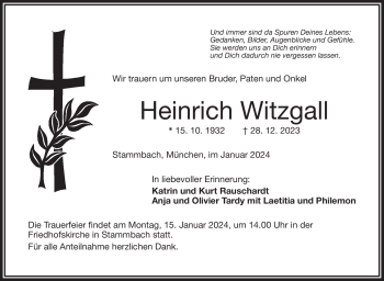 Traueranzeige von Heinrich Witzgall von 80048