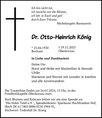 Traueranzeige von Otto-Heinrich König von 80048