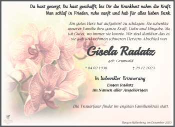 Traueranzeige von Gisela Radatz von 80048