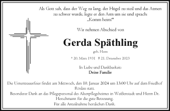 Traueranzeige von Gerda Späthling von 80048