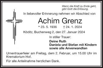 Traueranzeige von Achim Grenz von Frankenpost