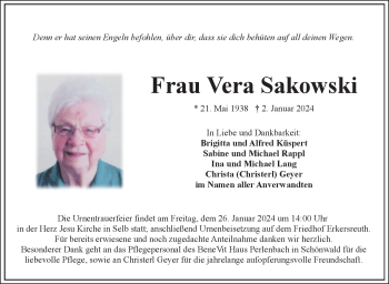 Traueranzeige von Vera Sakowski von 80048