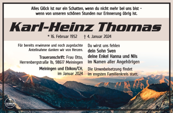 Traueranzeige von Karl-Heinz Thomas von Südthüringer Presse