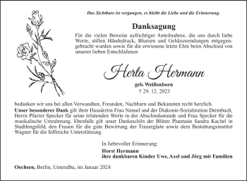 Traueranzeige von Herta Hermann von Südthüringer Presse
