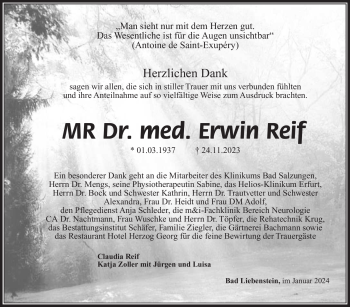Traueranzeige von Erwin Reif von 80048
