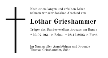 Traueranzeige von Lothar Grieshammer von 80048
