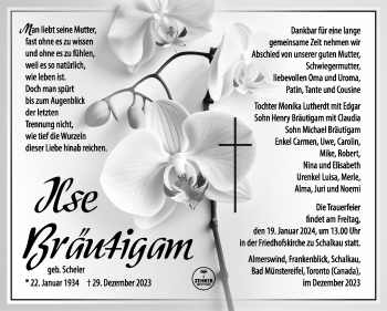 Traueranzeige von Ilse Bräutigam von 80048