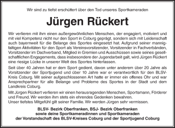 Traueranzeige von Jürgen Rückert von Neue Presse Coburg