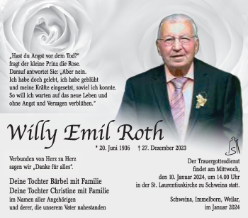 Traueranzeige von Willy Roth von 80048