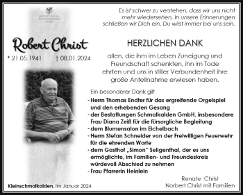 Traueranzeige von Robert Christ von Südthüringer Presse