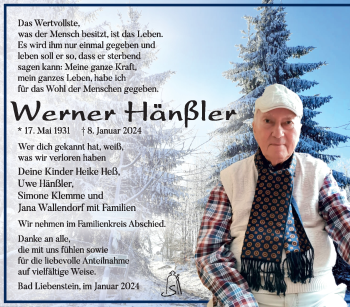 Traueranzeige von Werner Hänßler von 80048