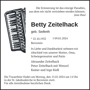 Traueranzeige von Betty Zeitelhack von 80048