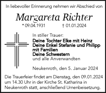 Traueranzeige von Margareta Richter von 80048