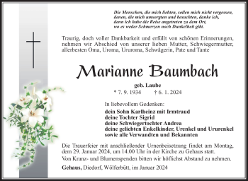 Traueranzeige von Marianne Baumbach von 80048