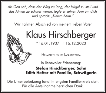 Traueranzeige von Klaus Hirschberger von 80048