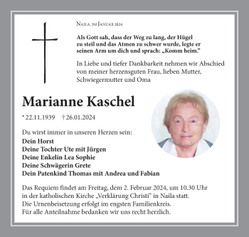 Traueranzeige von Marianne Kaschel von Frankenpost