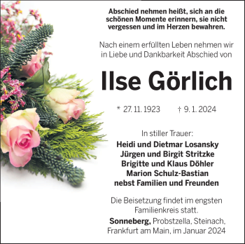 Traueranzeige von Ilse Görlich von 80048