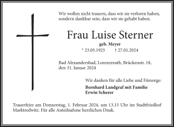 Traueranzeige von Luise Sterner von Frankenpost