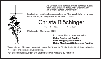 Traueranzeige von Christa Blöchinger von 80048