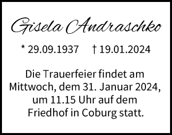 Traueranzeige von Gisela Andraschko von Neue Presse Coburg