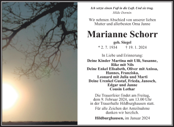 Traueranzeige von Marianne Schorr von Südthüringer Presse