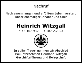 Traueranzeige von Heinrich Witzgall von 80048