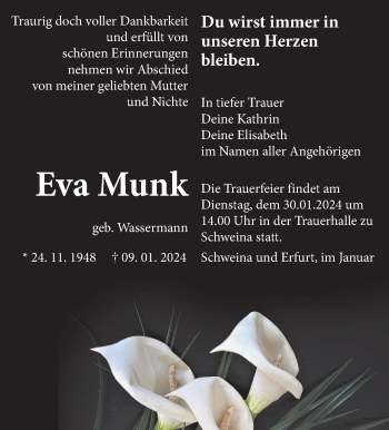 Traueranzeige von Eva Munk von Südthüringer Presse