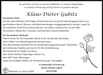 Traueranzeige von Klaus-Dieter Gubitz von 80048