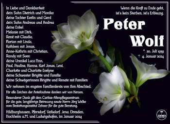 Traueranzeige von Peter Wolf von 80048